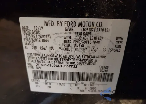 2013 Ford Edge Sel z USA, uszkodzony, nr VIN 2FMDK3J96DBB57722